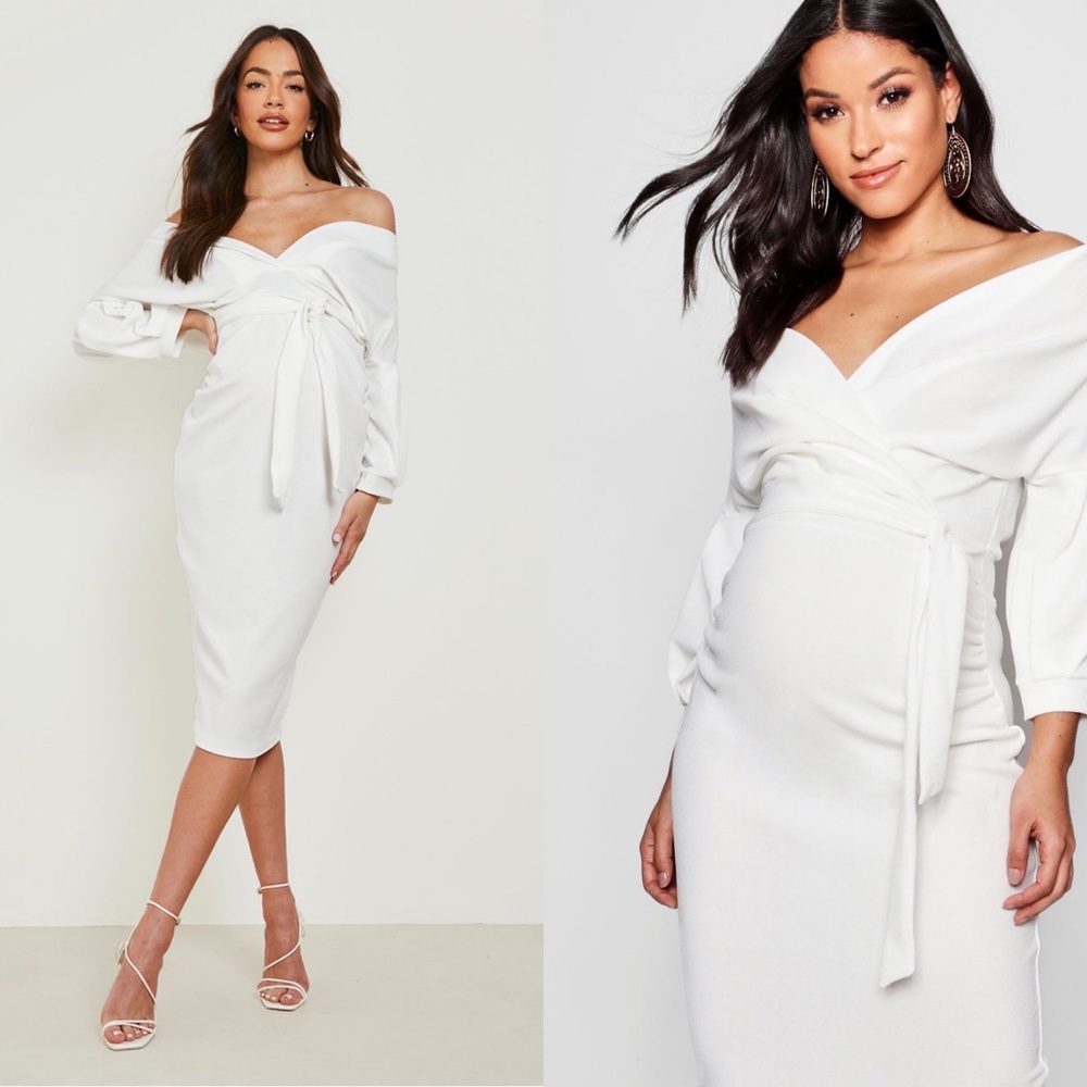 NWT!!! Boohoo Maternity Off The Shoulder Wrap Midi Dress